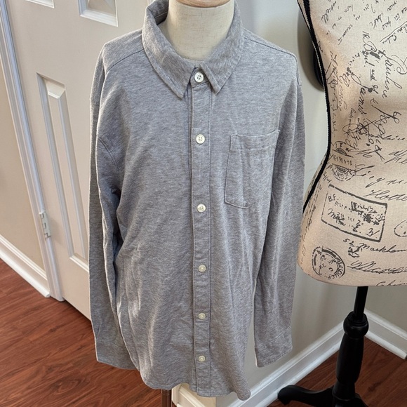GAP Fctry Kids Gray Knit Button-Down Shirt - Picture 1 of 6